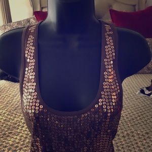 Express Brown Sequence Front Tank Top Large